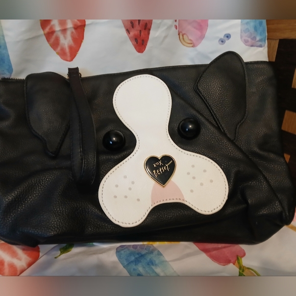 Betsey Johnson Clutch Black and White Dog Theme - Picture 1 of 8